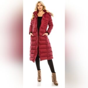 NWT Haute Edition Women's Long Padded Puffer Jacket with Faux Fur Lined Hood